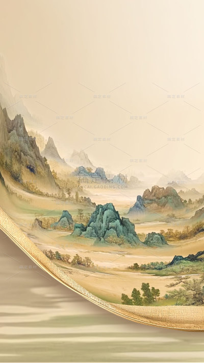 中国风系列中式书卷江山背景
