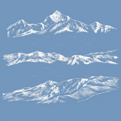 风光系列插画风山脉线稿（td）