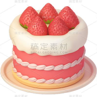 夏季果蔬系列3d草莓蛋糕通用元素素材
