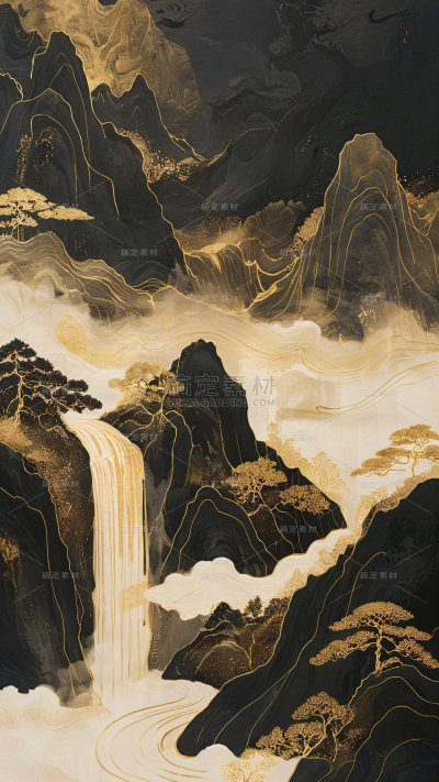 背景系列中国风黑金山水背景