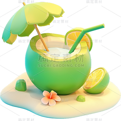 夏季果蔬通用3D创意椰子元素素材