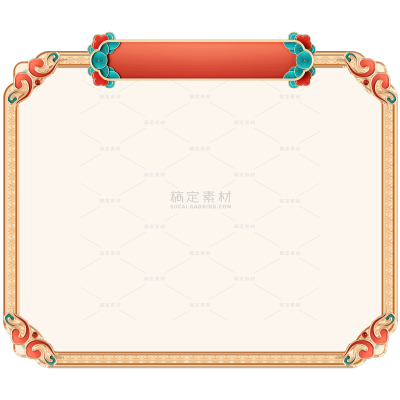 边框系列国潮风金属雕花质感边框元素