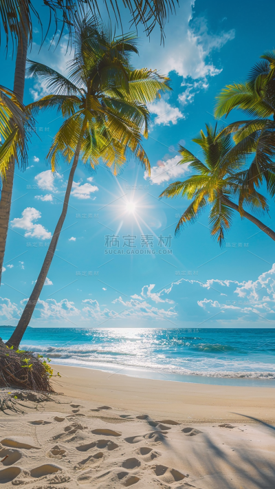 植物通用实景海边椰子树沙滩背景场景图片素材