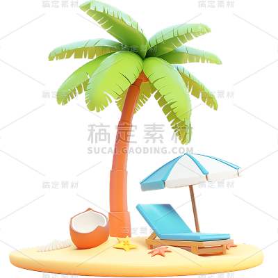 夏天夏日卡通感通用沙滩海滩棕榈树折叠椅岛屿
