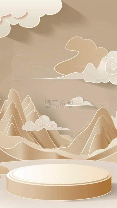 通用中式中国风国风剪纸风电商产品展台背景素材