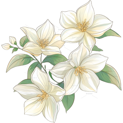 植物系列插画风茉莉花枝条