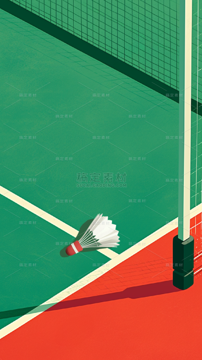 健身系列插画风球场羽毛球特写
