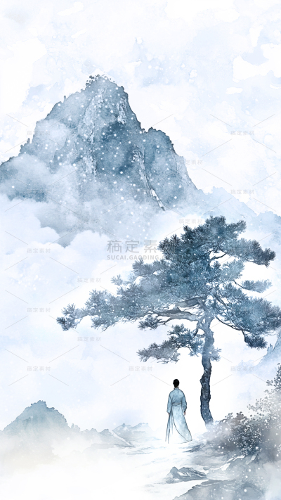 冬天中国风冬季山水场景背景