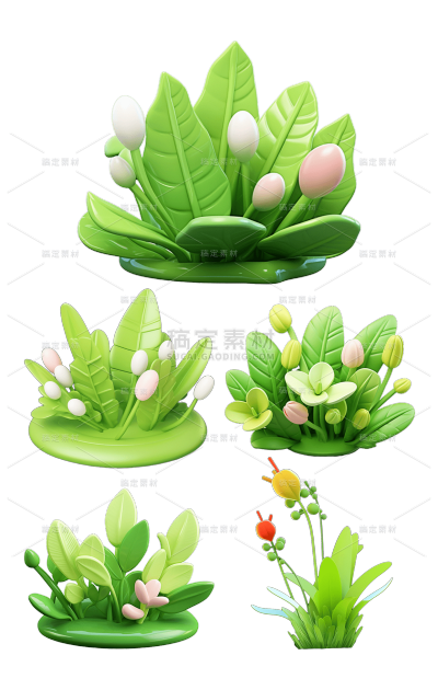 2309SC-素材组合-3D风格植物花静态贴纸