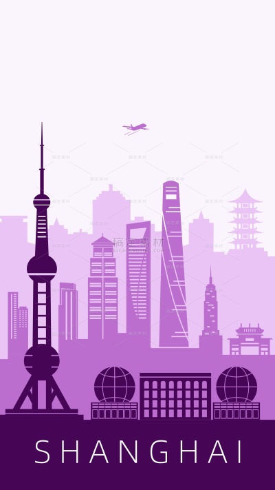 建筑系列简约紫色城市建筑剪影背景（td）