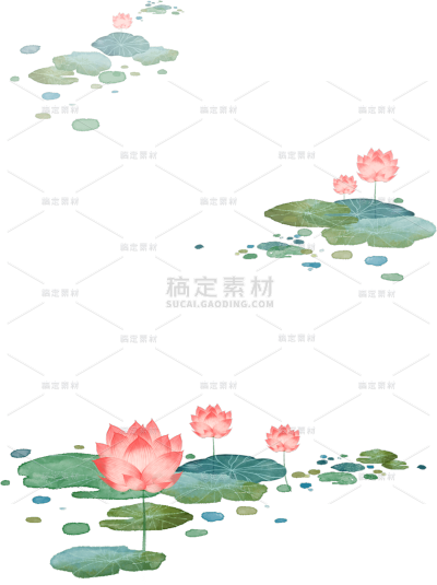 植物系列插画风荷叶荷花元素