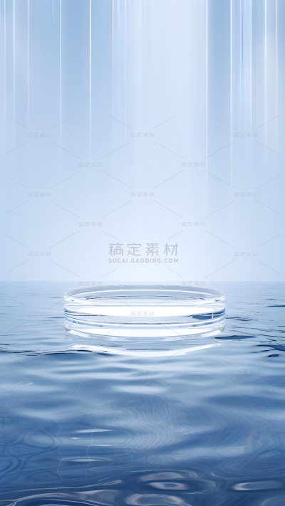通用电商简约透明玻璃感蓝色水面展台场景背景