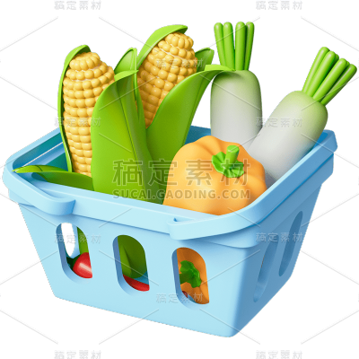 食品生鲜水果蔬菜果蔬果篮3d元素贴纸