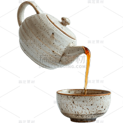植物通用实景茶杯茶壶组合元素素材