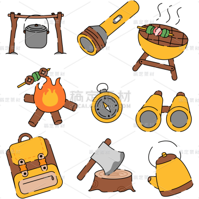 通用手绘露营图标元素