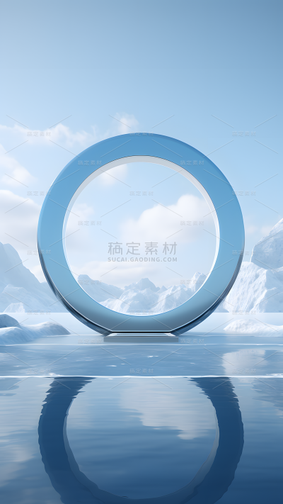 通用电商简约透明玻璃感水面圆环形展台场景背景