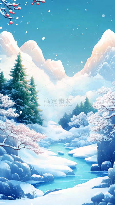 插画冬季冬天大雪小雪大寒小寒节气雪景背景