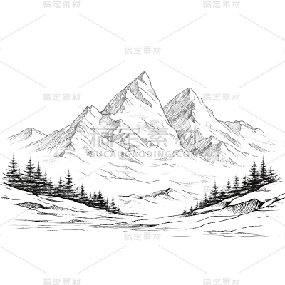 风光通用插画手绘线条山元素素材