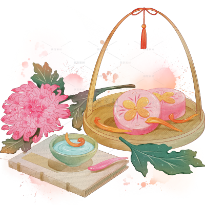 重阳节九月初九手绘插画重阳糕场景元素素材