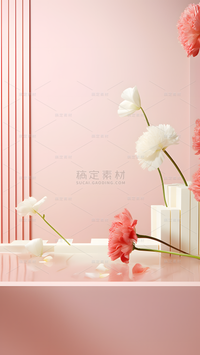 通用电商简约清新花卉植物展台场景背景