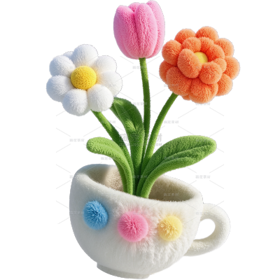 常规植物系列3D悬浮毛绒鲜花贴纸