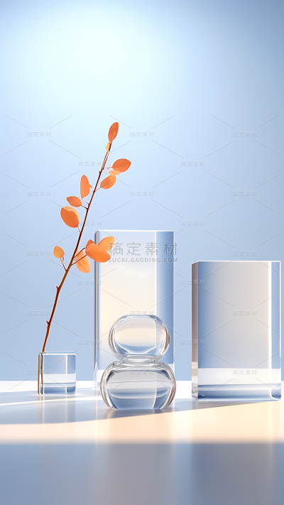 电商通用活动促销玻璃几何展台背景