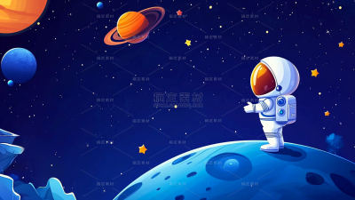 宇宙系列手绘宇宙横板月球宇航员