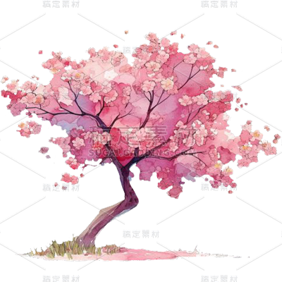 植物通用插画粉色单棵樱花树元素素材