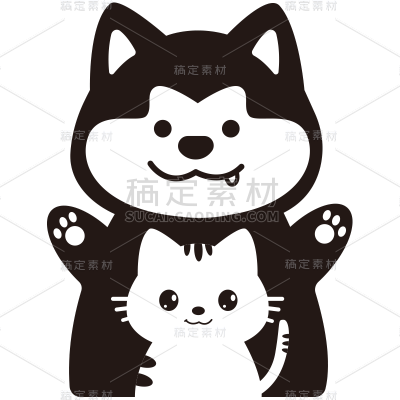 常规通用简约黑白猫狗组合元素素材