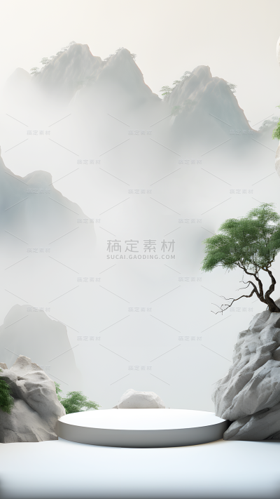 通用电商传统中国风中式自然山树场景背景