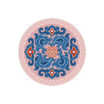 中国风矢量彩色对称环形窗花花纹元素（td）