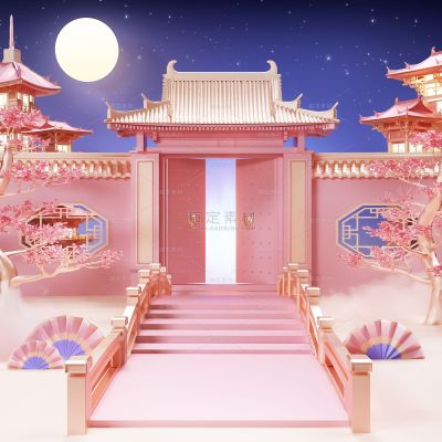 浪漫七夕情人节3D三维立体中国风中式展台背景