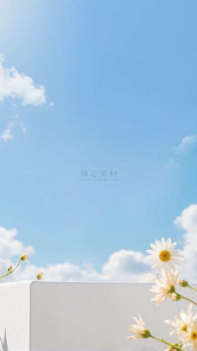 风光系列实景感太阳光下的蓝天白云展台