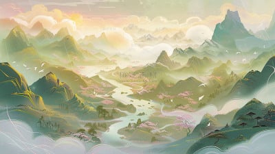 通用中国风中式国风山水场景背景素材