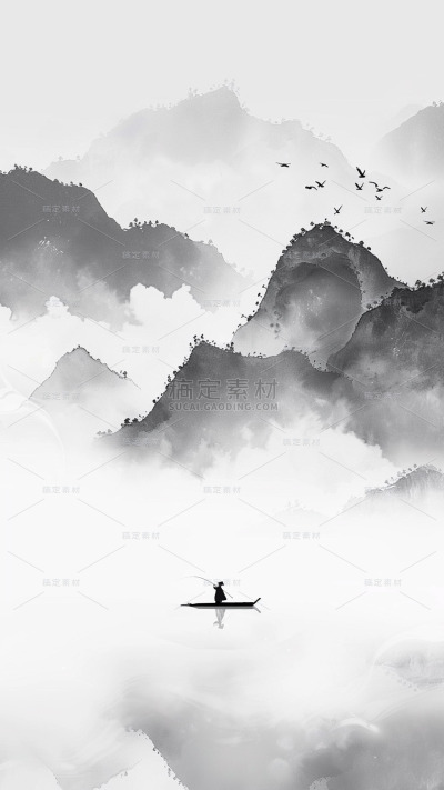 中国风通用墨色古风山水背景场景图片素材