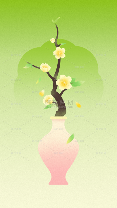 春分简约感扁平渐变花瓶花朵背景