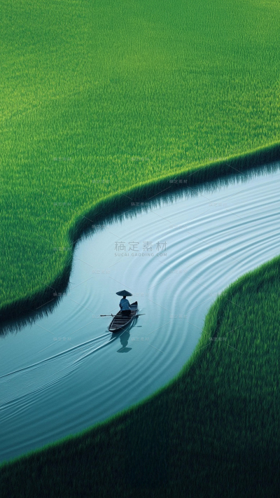 谷雨肌理感草地湖泊人物曲线背景