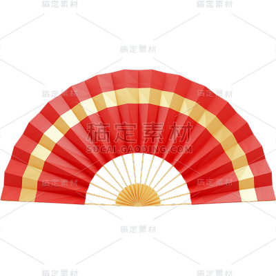 中国风中式带金边红色扇子元素素材