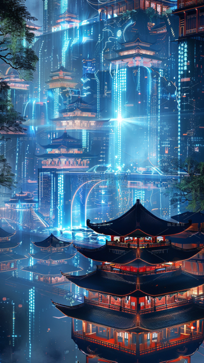 科技风系列科技城市-赛博朋克通用背景素材