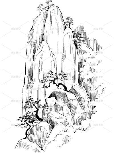 手绘线条山贴纸元素