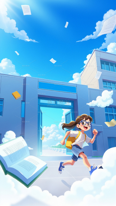 开学季青春感人物奔跑校园背景