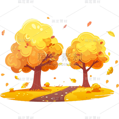 秋天系列插画树林场景通用元素素材