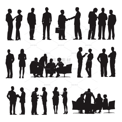 人物系列黑色剪影多人商务工作沟通贴纸（td）