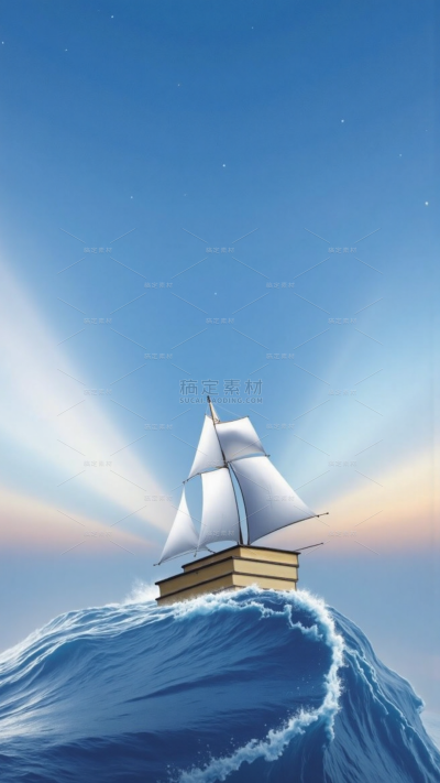高考实景感海浪帆船背景