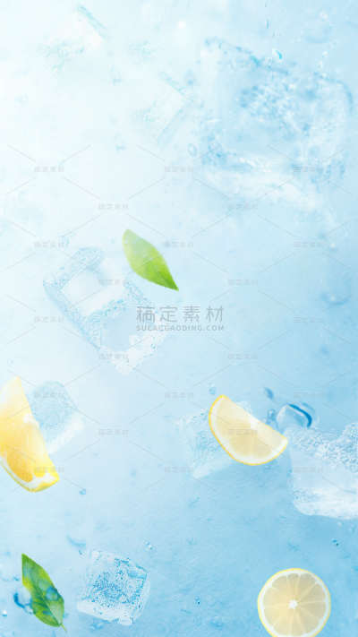 夏天套系实景冰块蓝色清新背景图片素材