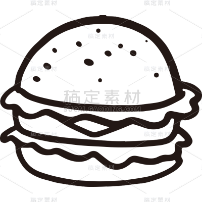 小红书餐饮美食汉堡包卡通黑白爆款贴纸