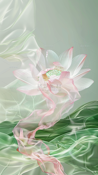 夏日中国风-荷花荷叶虚拟自然纱幔图片背景