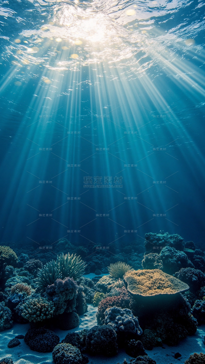 风光系列写实丁达尔光海底世界背景