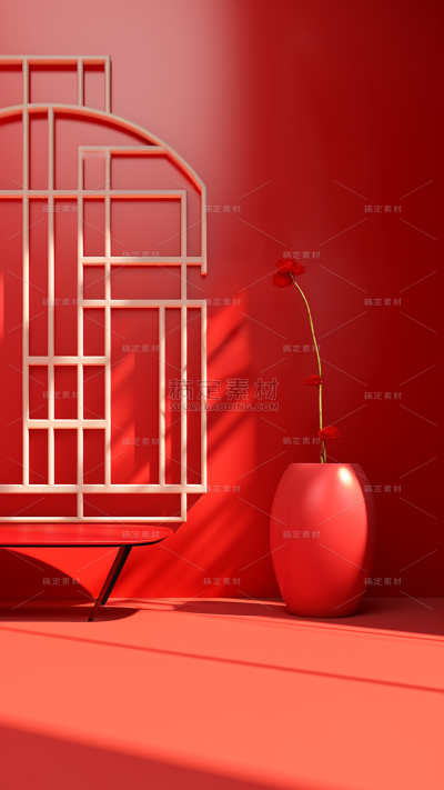 通用电商促销3D立体中国风中式室内光感场景背景图片素材