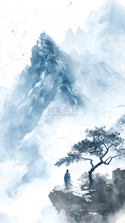 冬天中国风冬季山水场景背景